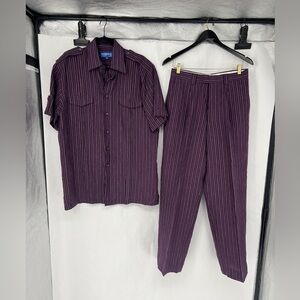 Inserch Purple Pinstripe Short-Sleeve Shirt/Trousers Set (shirt m, pants 31x32)